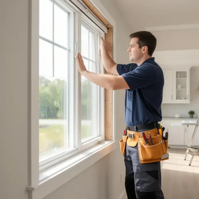Dog Day Renovations installer fitting a new energy-efficient window