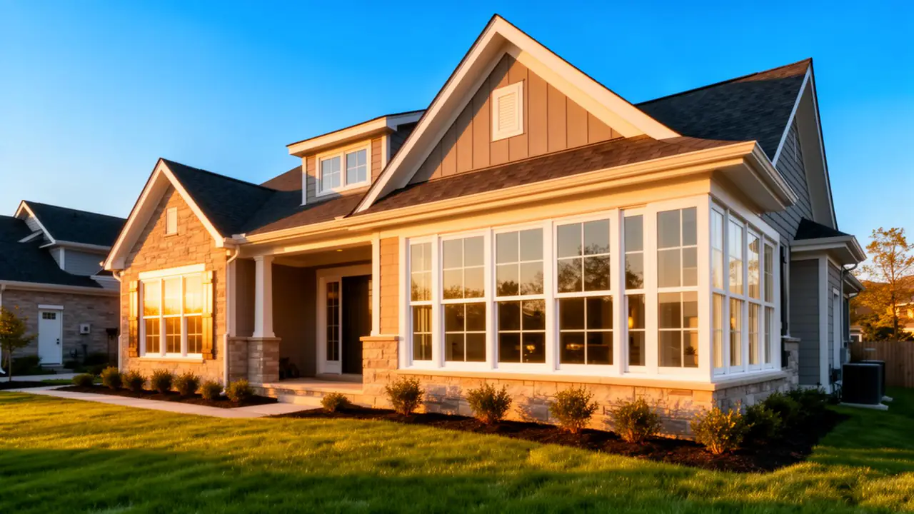 Beautiful suburban home with newly installed energy-efficient replacement windows